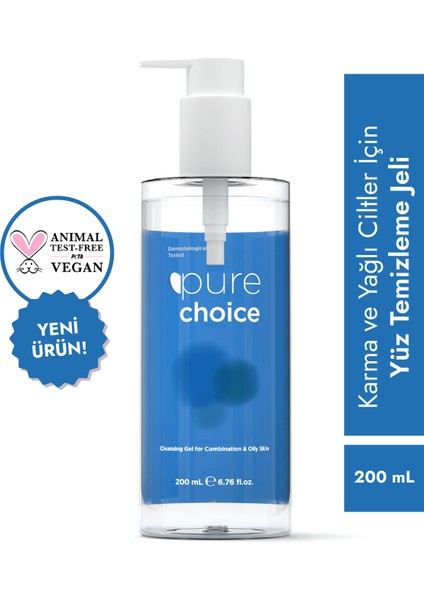 Pure Choice Karma ve Yağlı Ciltler için Yüz Temizleme Jeli 200 ML