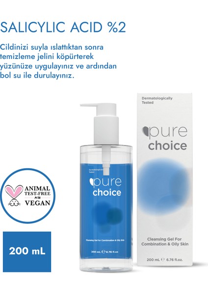 Pure Choice Karma ve Yağlı Ciltler için Yüz Temizleme Jeli 200 ML fırsatları