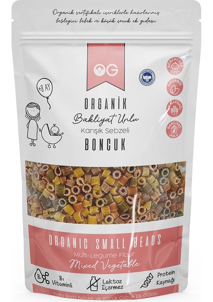 Organik Karışık Sebzeli Bakliyat Unlu Boncuk Makarna 200 Gr +8 Ay