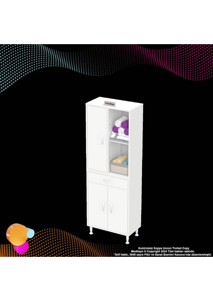 Rosa 70 cm 3 Kapak Banyo ve Mutfak Dolabı Çok Amaçlı Dolap Tek Çekmece 3 Raf 6 Bölme 70x173x32,5 cm