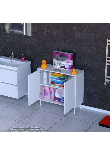 Efil Dolap Dar Alanlar Için Çok Amaçlı Dolap Çift Kapaklı 2 Göz Raf Dolap 75X75X32,5 cm