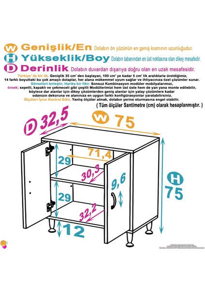 Efil Dolap Dar Alanlar Için Çok Amaçlı Dolap Çift Kapaklı 2 Göz Raf Dolap 75X75X32,5 cm