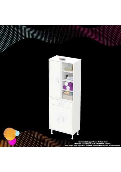 Kayra Banyo ve Mutfak Dolabı Çok Amaçlı Dolap Tek Çekmece 3 Kapak 7 Raf 10 Bölme 55X173X32,5 cm indirimleri