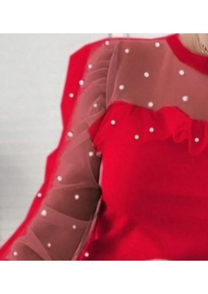 Kadın Uzun Kollu Inci Detaylı Tüllü Viskon Bluz fiyatları