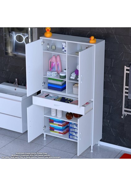 Bellis Banyo ve Mutfak Dolabı 95 cm Tek Çekmece 4 Kapak 5 Raf 8 Bölme 95x173x32,5 cm