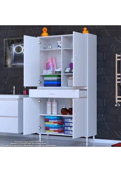 Bellis Banyo ve Mutfak Dolabı 95 cm Tek Çekmece 4 Kapak 5 Raf 8 Bölme 95x173x32,5 cm modelleri