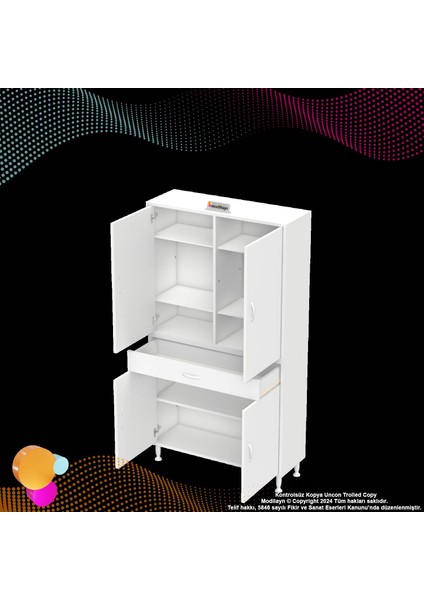 Bellis Banyo ve Mutfak Dolabı 95 cm Tek Çekmece 4 Kapak 5 Raf 8 Bölme 95x173x32,5 cm