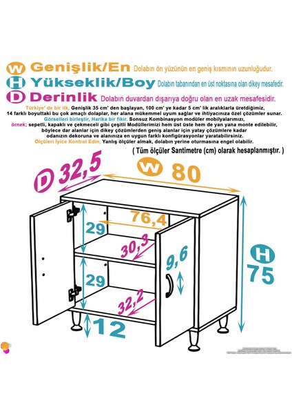 Efil Dolap Dar Alanlar Için Çok Amaçlı Dolap Çift Kapaklı 2 Göz Raf Dolap 80X75X32,5 cm