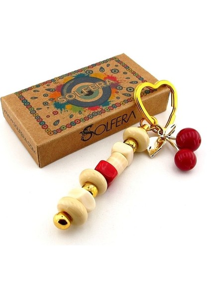 Orjinal Murano Cam Boncuklu Çanta Süsü Kiraz Charm Anahtarlık KY069