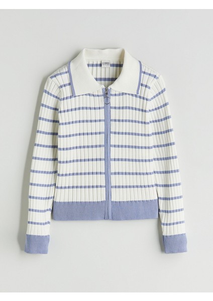 Yeni Sezon Polo Yaka Çizgili Kız Çocuk Triko Hırka