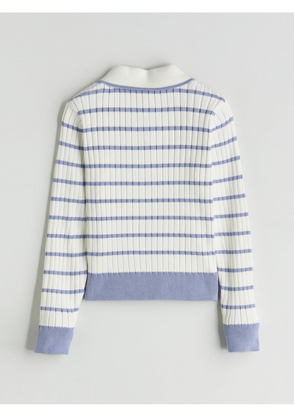 Yeni Sezon Polo Yaka Çizgili Kız Çocuk Triko Hırka modelleri