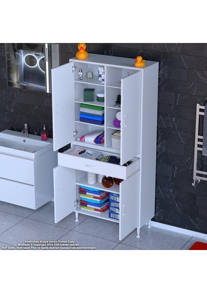 Bellis Banyo ve Mutfak Dolabı 85 cm Tek Çekmece 4 Kapak 7 Raf 10 Bölme 85x173x32,5 cm