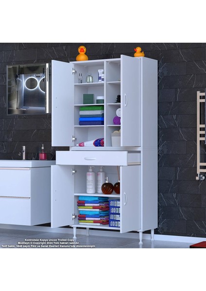 Bellis Banyo ve Mutfak Dolabı 85 cm Tek Çekmece 4 Kapak 7 Raf 10 Bölme 85x173x32,5 cm modelleri