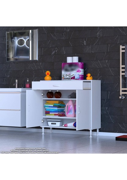 Mira Banyo ve Mutfak Dolabı Çok Amaçlı Dolap Tek Çekmece 2 Kapak 2 Raf 3 Bölme 100X88X32,5 cm modelleri