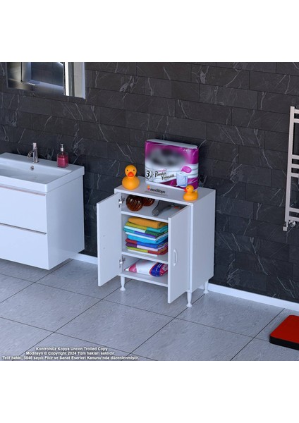 Efil Dolap Dar Alanlar Için Çok Amaçlı Dolap Çift Kapaklı 3 Göz Raf Dolap 60X75X32,5 cm