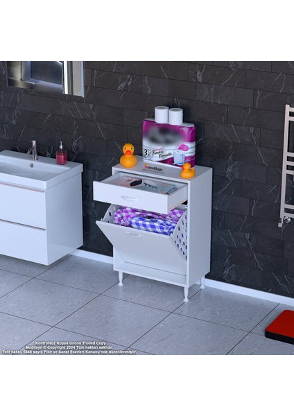 Mira Mutfak Ve Banyo Dolabı 55 cm Tek Göz Sepetli Çok Amaçlı Kirli Çamaşır Dolabı 55x88x32,5 cm