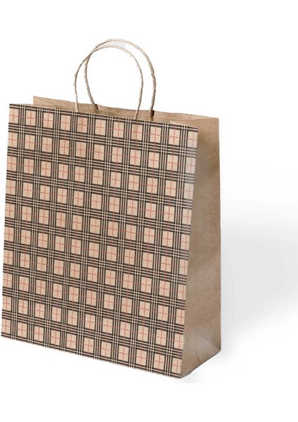Ekose Naturel Büküm Saplı Kraft Çanta 45X50 cm
