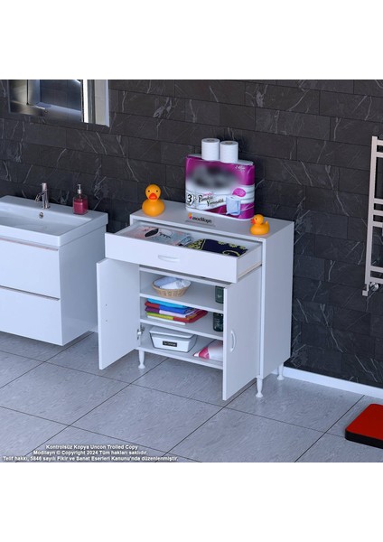 Arden Banyo ve Mutfak Dolabı Çok Amaçlı Dolap Tek Çekmece 2 Kapak 3 Raf 4 Bölme75x88x32,5 cm