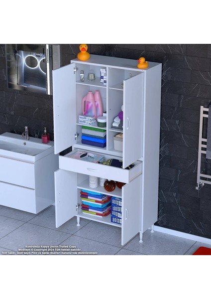 Bellis 80 cm Banyo ve Mutfak Dolabı Tek Çekmece 4 Kapak 5 Raf 8 Gözlü 80x173x32,5 cm