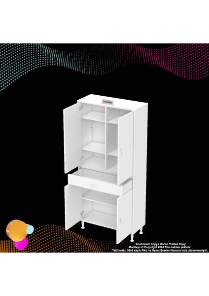 Bellis 80 cm Banyo ve Mutfak Dolabı Tek Çekmece 4 Kapak 5 Raf 8 Gözlü 80x173x32,5 cm indirimleri