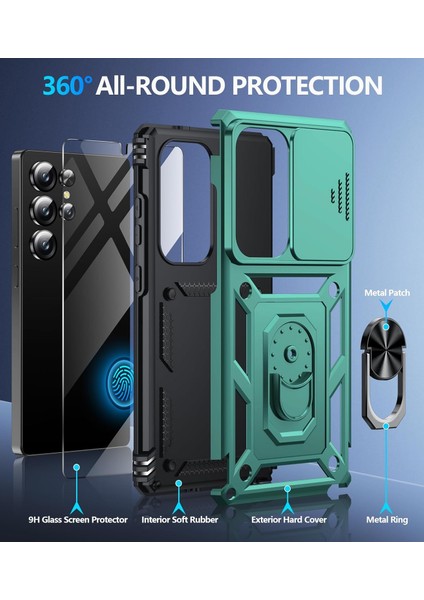 Samsung Galaxy S23 Ultra Uyumlu Ekran Koruyucu Kılıf Sürgülü Yüzüklü Standlı Darbe Emici Tank Kapak fiyatları