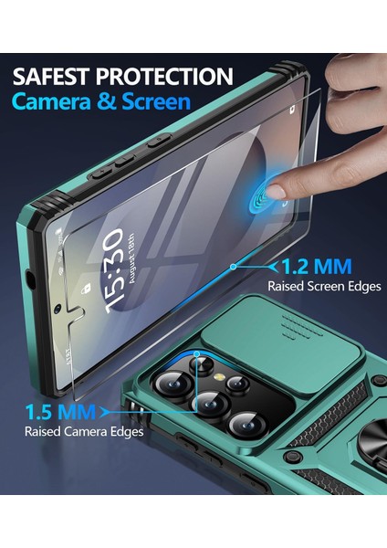 Samsung Galaxy S23 Ultra Uyumlu Ekran Koruyucu Kılıf Sürgülü Yüzüklü Standlı Darbe Emici Tank Kapak indirimleri