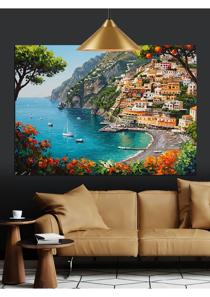 Yamaçta Sıralanmış Şirin Akdeniz Köyü Dekoratif Kanvas - Mdf Ahşap Tablo