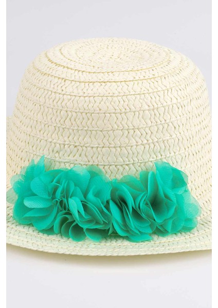 Mint Çiçek Detaylı Kız Çocuk Hasır Şapka fırsatları