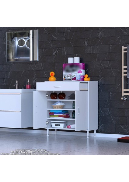 Mira Banyo ve Mutfak Dolabı Çok Amaçlı Dolap Tek Çekmeceli 2 Kapaklı 3 Raf 4 Bölme 85X88X32,5 cm modelleri