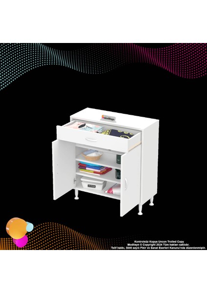 Mira Banyo ve Mutfak Dolabı Çok Amaçlı Dolap Tek Çekmeceli 2 Kapaklı 3 Raf 4 Bölme 85X88X32,5 cm