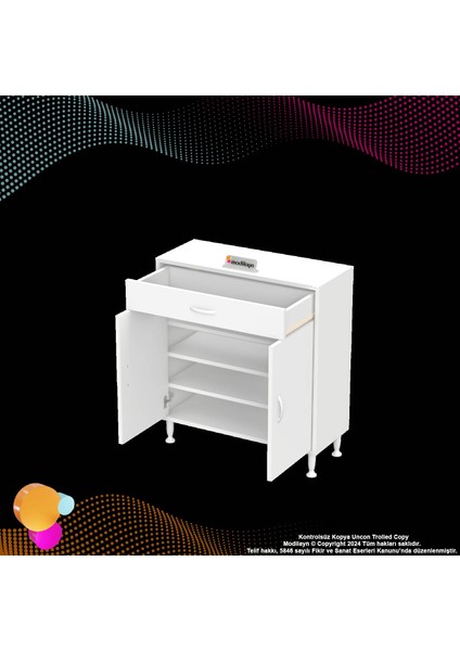 Mira Banyo ve Mutfak Dolabı Çok Amaçlı Dolap Tek Çekmeceli 2 Kapaklı 3 Raf 4 Bölme 85X88X32,5 cm