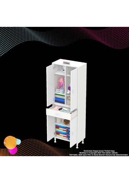 Bellis 70 cm Mutfak ve Banyo Dolabı Tek Çekmece 4 Kapak 5 Raf 8 Bölme 70x173x32,5 cm fırsatları