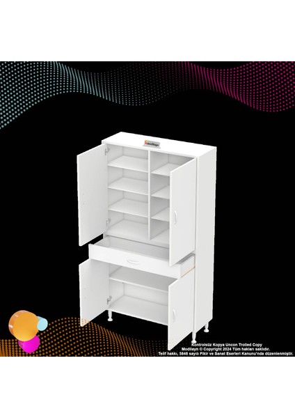 Bellis Banyo ve Mutfak Dolabı 95 cm Tek Çekmece 4 Kapak 7 Raf 10 Bölme 95x173x32,5 cm