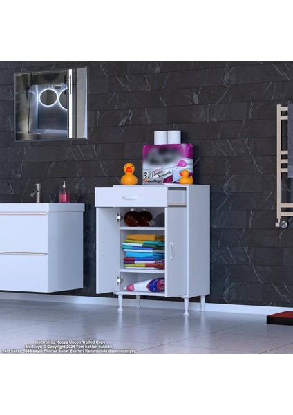 Mira 60 cm Banyo ve Mutfak Çok Amaçlı Dolap 2 Kapaklı Tek Çekmece 2 Raf 3 Bölmeli Dolap 60x88x32,5 cm modelleri