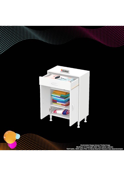 Mira 60 cm Banyo ve Mutfak Çok Amaçlı Dolap 2 Kapaklı Tek Çekmece 2 Raf 3 Bölmeli Dolap 60x88x32,5 cm