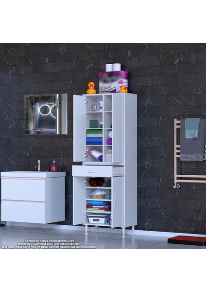 Bellis Banyo ve Mutfak Dolabı 60 cm Tek Çekmeceli 4 Kapaklı 7 Raf 10 Bölme 60x173x32,5 cm fiyatları