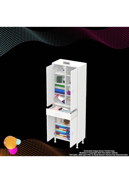 Bellis Banyo ve Mutfak Dolabı 60 cm Tek Çekmeceli 4 Kapaklı 7 Raf 10 Bölme 60x173x32,5 cm fırsatları