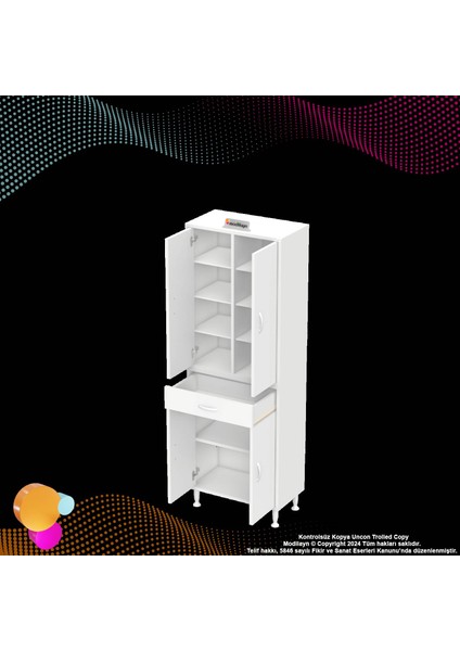 Bellis Banyo ve Mutfak Dolabı 60 cm Tek Çekmeceli 4 Kapaklı 7 Raf 10 Bölme 60x173x32,5 cm