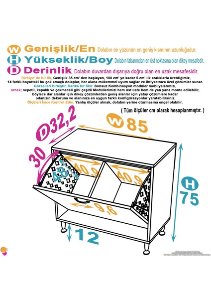 Magno Banyo Dolabı Düzenleyici Dolap Çift Gözlü Sepet Hazneli Mini Banyo Dolabı 85x75x32,5 cm