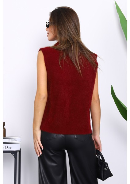 Bordo Ön Bağlamalı Kısa Angora Yumoş Yelek fırsatları