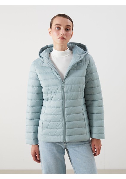 Yeni Sezon Kadın Kapüşonlu Düz Şişme Mont