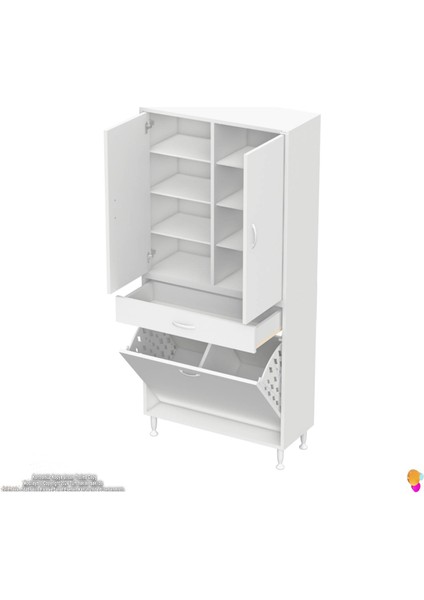 Waha 2 Kapak,Tek Çekmece, 2 Göz Sepet,8 Raf Banyo Dolabı 85x173x32,5 cm fırsatları