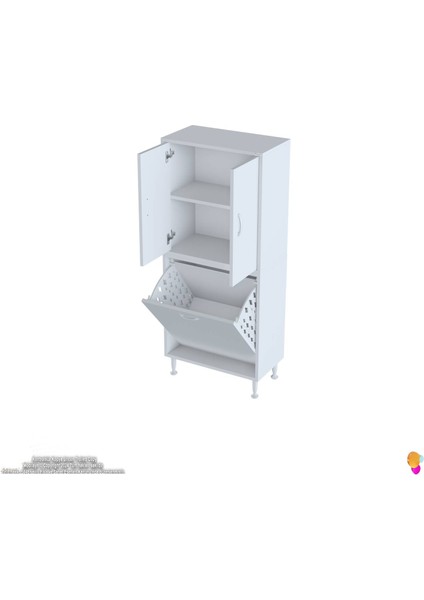 Esil Çok Amaçlı Dolap Kapak İçi 60 cm Çift Raflı, Bir Akıllı Çamaşır Sepetli Dolap 60x138x32,5 cm fiyatları