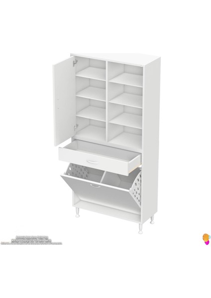 Kayra 80 cm Organizer Dolap 2 Göz Sepet, 1 Çekmece, Tek Kapak, 8 Raf Banyo Dolabı 80x173x32,5 cm indirimleri