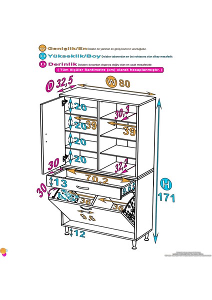 Kayra 80 cm Organizer Dolap 2 Göz Sepet, 1 Çekmece, Tek Kapak, 8 Raf Banyo Dolabı 80x173x32,5 cm
