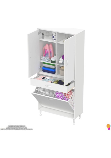 Yeni Kayra Tek Çekmece, 2 Göz Sepet, 2 Kapak, 6 Raf Dar Alan Banyo Dolabı 85X173X32,5 cm fırsatları