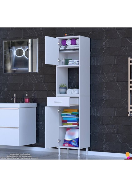 Azra Mutfak ve Banyo Dolabı Tek Çekmece 2 Kapak ve 5 Raflı Çok Amaçlı Dolap 40X173X32,5 cm modelleri