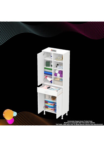 Rosa Tek Çekmece 3 Kapak 7 Raf 10 Bölme Banyo ve Mutfak Dolabı Çok Amaçlı Dolap 65x173x32,5 cm indirimleri