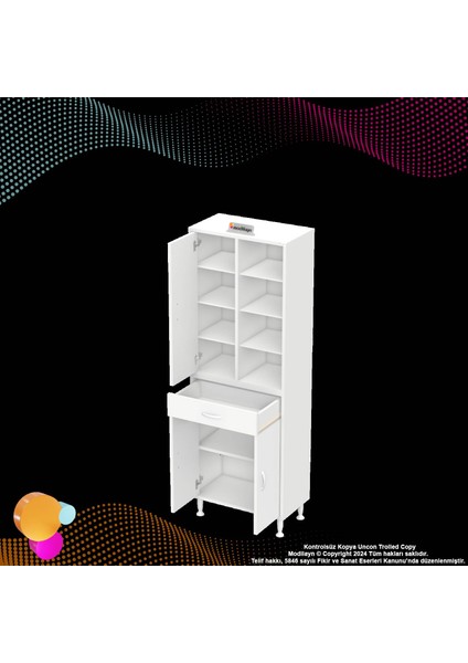 Rosa Tek Çekmece 3 Kapak 7 Raf 10 Bölme Banyo ve Mutfak Dolabı Çok Amaçlı Dolap 65x173x32,5 cm