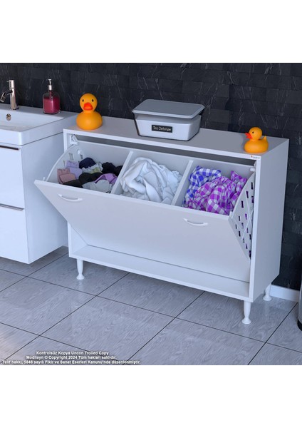 Magno 3 Kirli Çamaşır Sepetli Dolap Banyo Düzenleyici Dolap Çok Amaçlı Organizer Dolap 95x75x32,5 cm